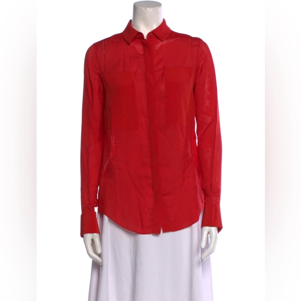 T by Alexander Wang Vibrant Red Silk Blend Shirt Minimalist Sheer Size XS
